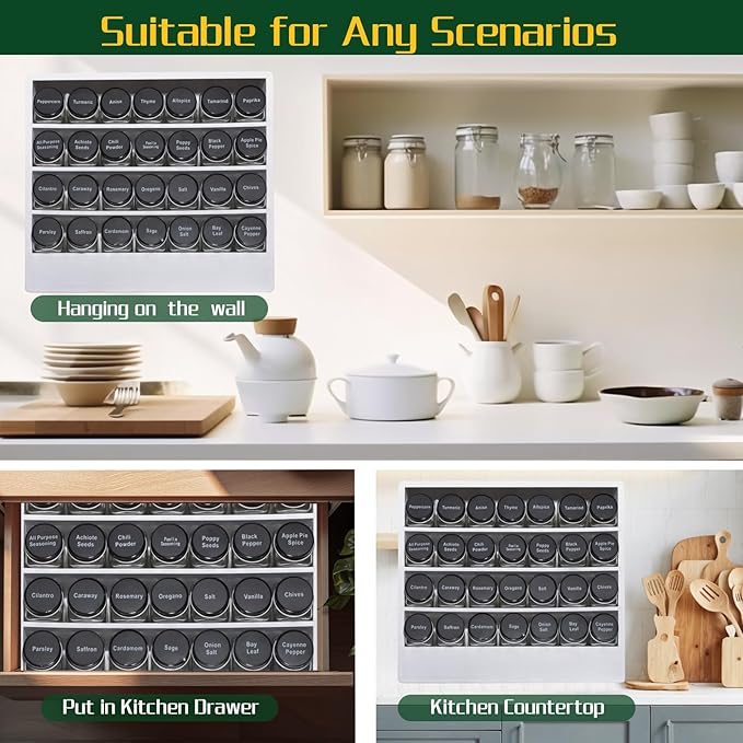 Bamboo Tiered Spice Rack Organizer for Cabinet,Wooden Seasoning Rack for Countertop, Cupboard, Pantry, Kitchen (Spice Jars Included)