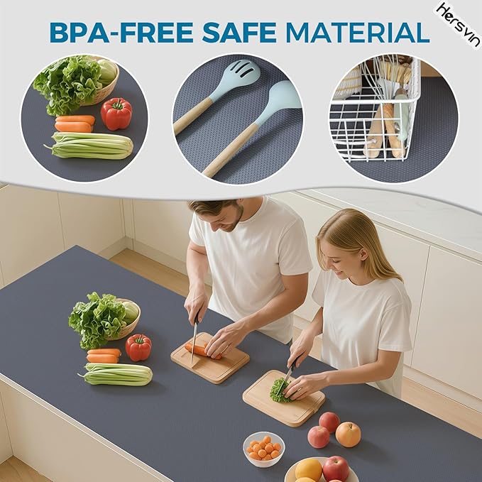 Hersvin Shelf Liners, 24in x 20ft Kitchen Drawer Mats, Non-Adhesive EVA Cupboard Protector, Cabinet Lining (Dark Gray/Dot)