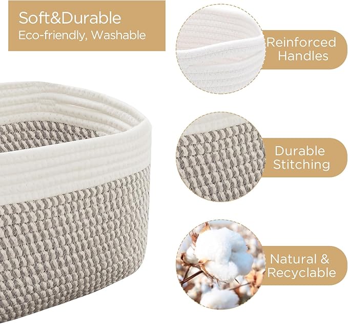 R RUNKA Small Cotton Rope Basket – Storage Bin for Organizing (10.6" x 6.7" x 6.7"), Bathroom Storage Basket for Shelf, Counter & Closet（White & Mixed Grey）