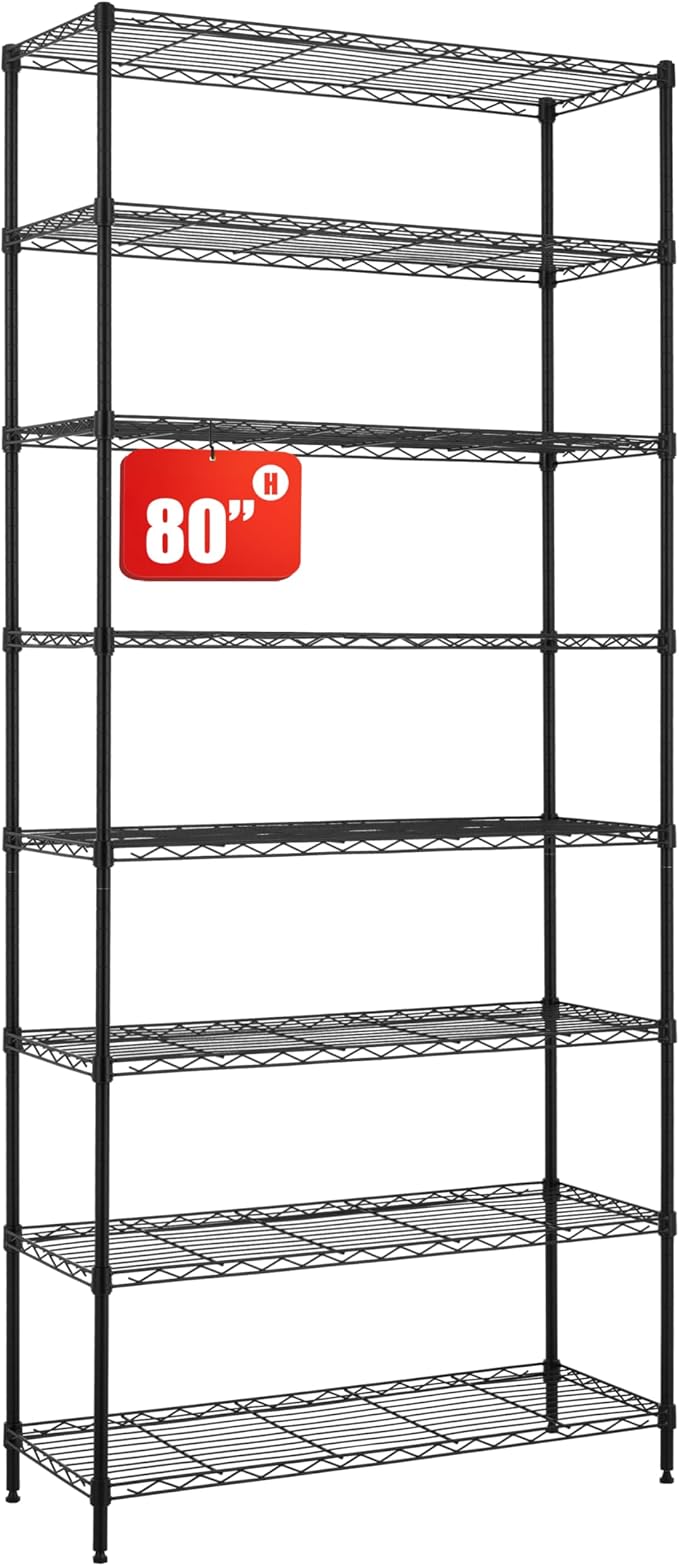Finnhomy 8-Tier Wire Shelving Unit - Adjustable Steel Rack, 14x36x80 Inches, 8 Metal Shelves for Pantry and Garage Storage - NSF Certified, Black