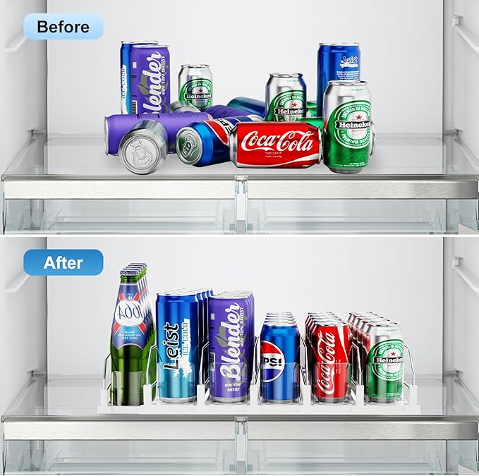Drink Organizer For Fridge,Soda Drink Dispenser For Fridge,Fridge Can Drink Organizer,12oz 16oz 20oz-Soda Automatic Dispenser For Fridge And Adjustable Width-Holds Up To 30 Cans,6 Rows