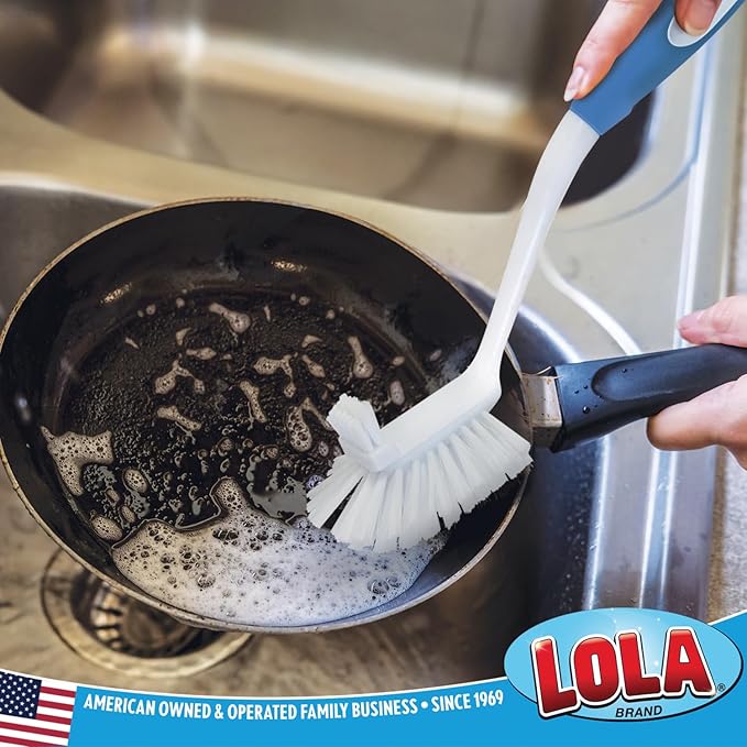 LOLA Pro Utility All Purpose Kitchen Cleaning Brush, Durable Bristles, Comfort Ergonomic Rubber Non-Slip Grip, Built-in Food Scraper, 1 Pack