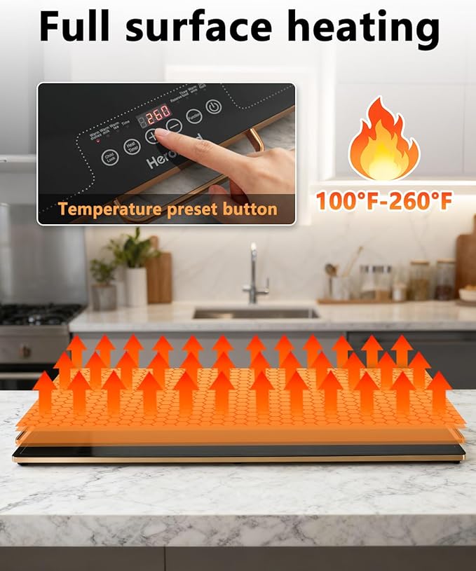 Electric Warming Tray,Extra Large Food Warming Trays with Temp-Settings & Timmer,Full Surface Heating Electric Food Warmer Mat Keep Food Warm at Buffet, Party, Sabbath, Daily Use