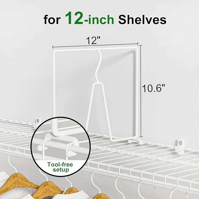 Wire Shelf Dividers for Closet: Tall 16 Pack 12-inch Deep Wire Rack Accessories - Adjustable Purse Organizer for Clothes Handbags - Metal Pantry Separators