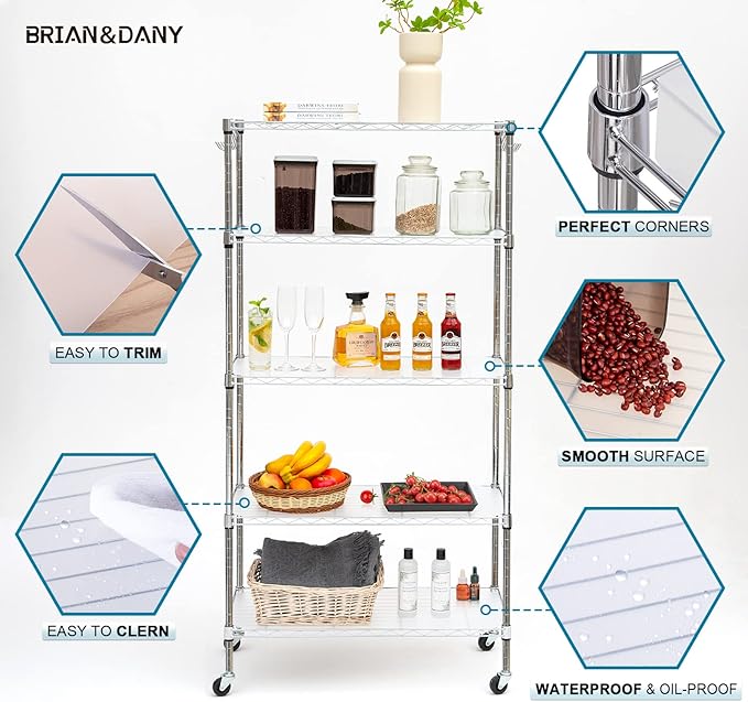 BRIAN & DANY Wire Shelf Liner 14" X 30", Heavy Duty Shelf Liners for Wire Shelving, Waterproof Protector Mats, Set of 5, Transparent