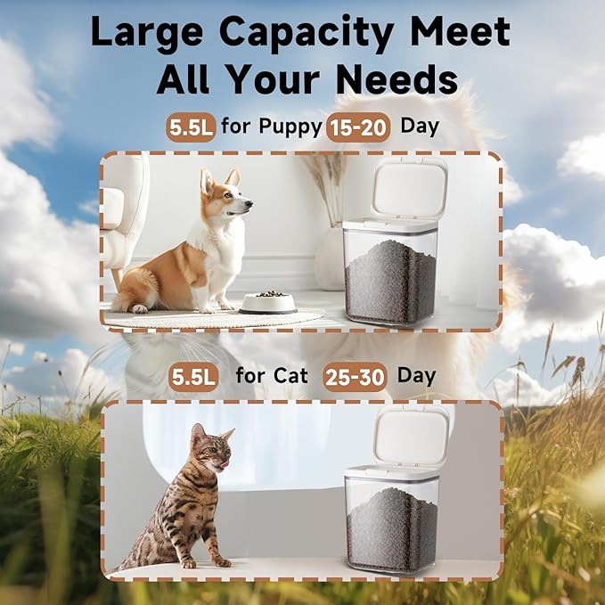 LivLab Mker Dog Food Storage Container 5 lbs Airtight Pet Food Storage Containers with Lids, Cat Food Container, BPA Free, Rice Container, Flour Dispenser(6 lbs), white