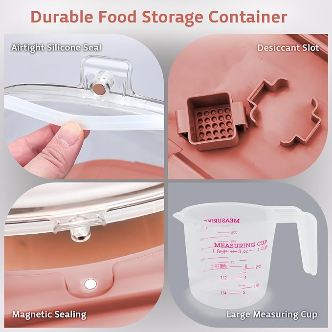 Rice Storage Containers, Collapsible 20 to 30Lbs Food Storage Bin Dispenser with Rolling Wheel and Clear Airtight Lid, BPA Free Flour, Sugar, Cereal and Dog Cat Pet food Containers