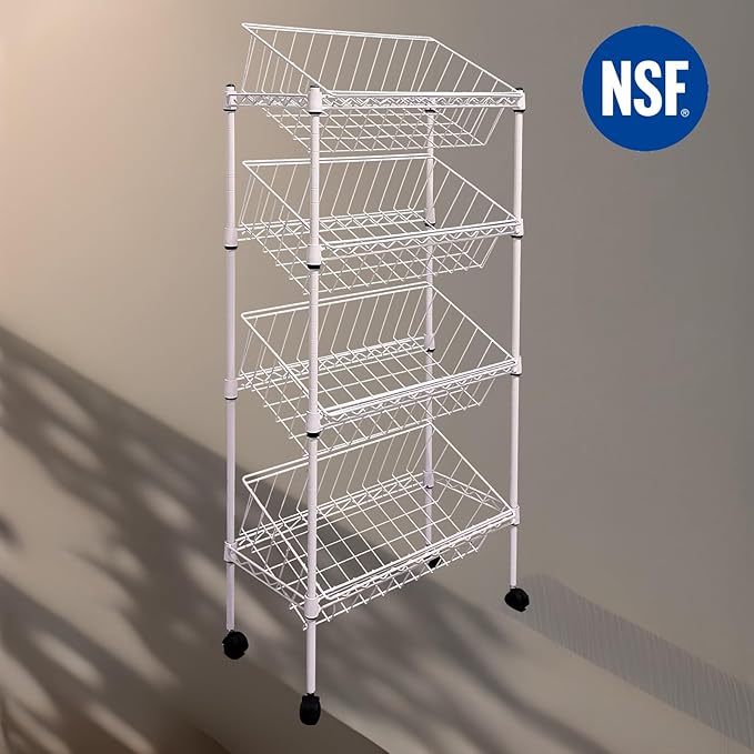 NSF white 4-layer storage rack, kitchen basket rack, vegetable tableware sorting, laundry room dirty clothes storage, detachable storage basket, multifunctional household epoxy resin