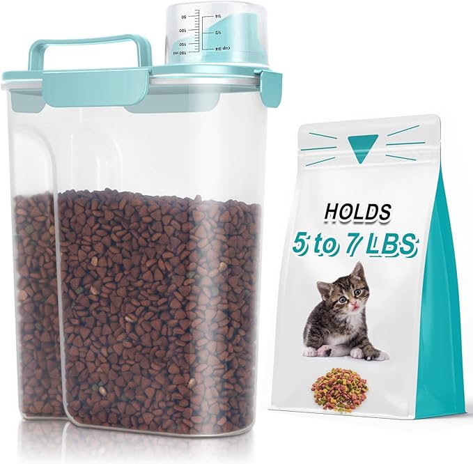 TBMax Dog Food Storage Container 5-7 lbs, Airtight Cat Food Container with Large Spout & Measuring Cup, Pet Food Storage Dispenser for Kibble Storage, Dog Treat Bird Seed Container -Light Blue