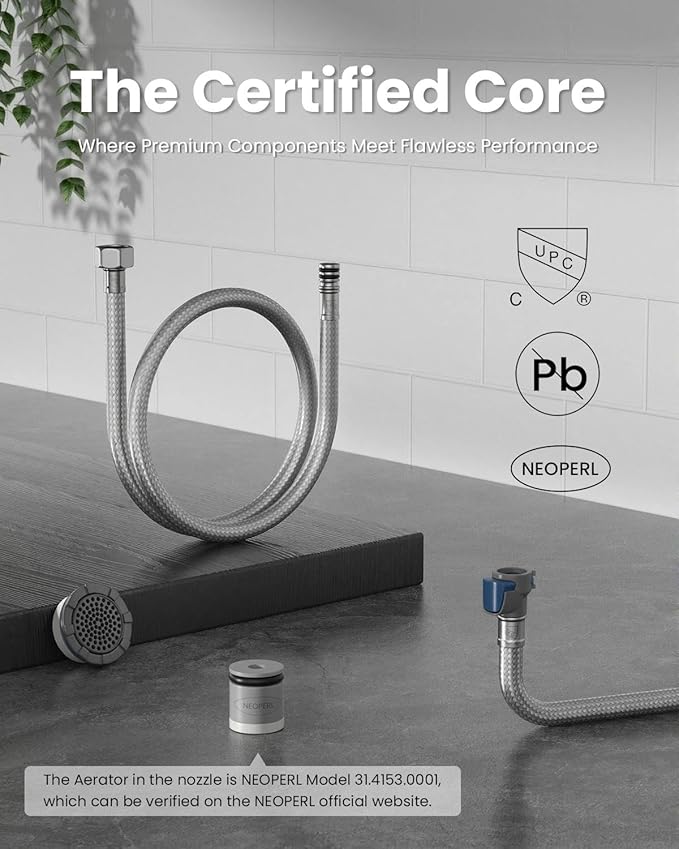APPASO Black Kitchen Faucet with Pull Down Sprayer, Patented Design Single Handle High Arc Single Hole Pull Out Kitchen Sink Faucets, cUPC-Certified Pull-Out Hose, Water Supply Tubing & Valve Core