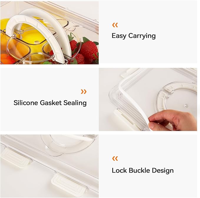 2PCS Divided Serving Tray with Lid & Handle, 4 Compartment Removable Snack Box, Kitchen Organizers and Storage, Snackle Box Container, BPA-Free Fruit Storage Container for Berry, Snack, Candy, Nuts…