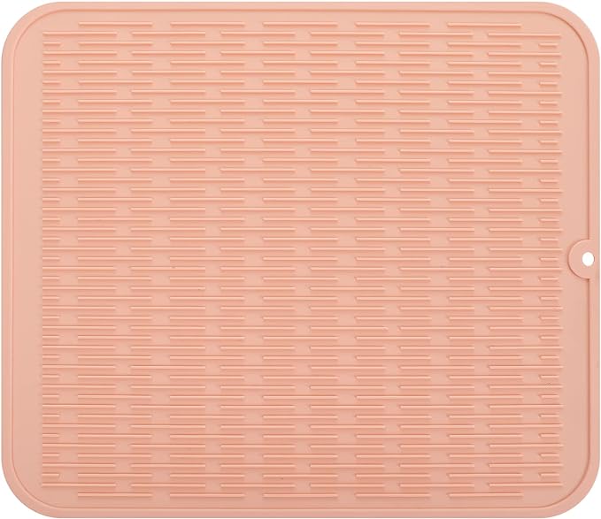 Silicone Dish Drying Mat for Multiple Usage,Easy clean,Eco-friendly,Heat-resistant Silicone Mat for Kitchen Counter or Sink,Refrigerator or Drawer Liner Pink 2XL 24 inches x 18 inches