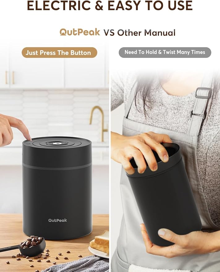 OUTPEAK Neo Latest Automatic Vacuum Coffee Canister, 1.35L for 17.6oz Coffee Beans, One-Button Operation,Large Airtight Coffee Canister with Scoop,Coffee Storage Container Glass(Champion's Choice)