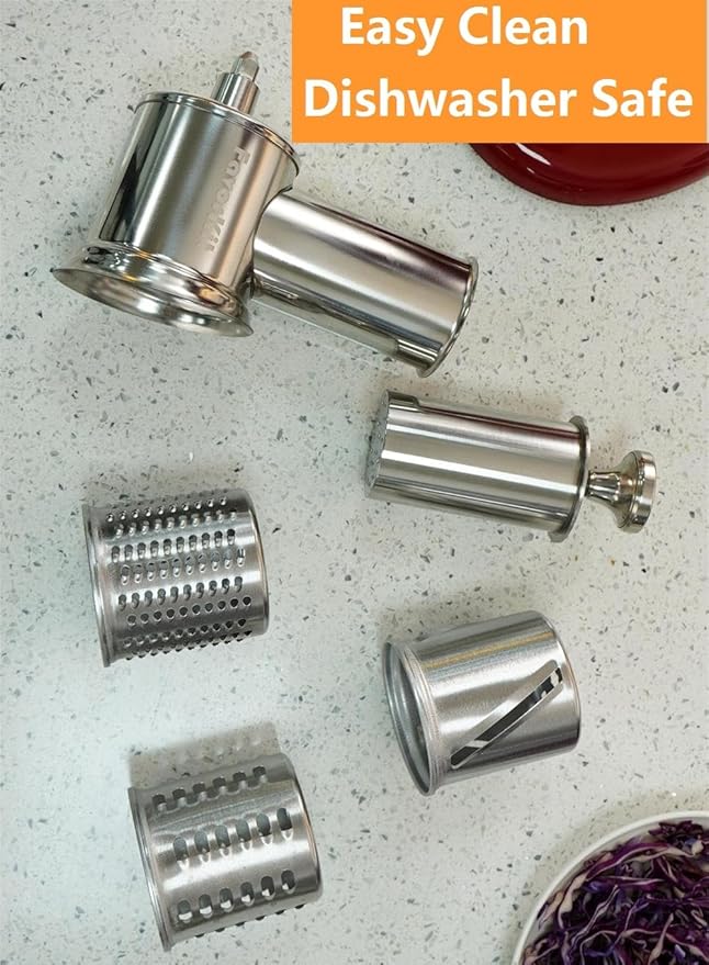 FavorKit Fresh Prep Slicer Shredder Attachment for KitchenAid Stand Mixers, Stainless Steel Large Salad Maker,Cheese Grater Accessories with 3 Thick Blades,Dishwasher Safe