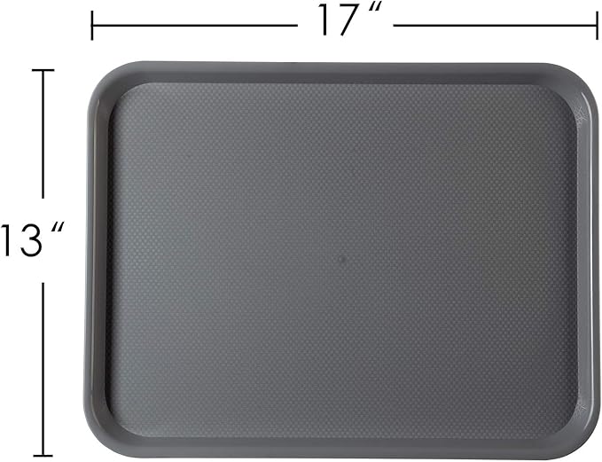 Eslite Rectangular Plastic Serving Trays,Fast Food Serving Cafeteria Trays,17"X13",Set of 6 (Grey)