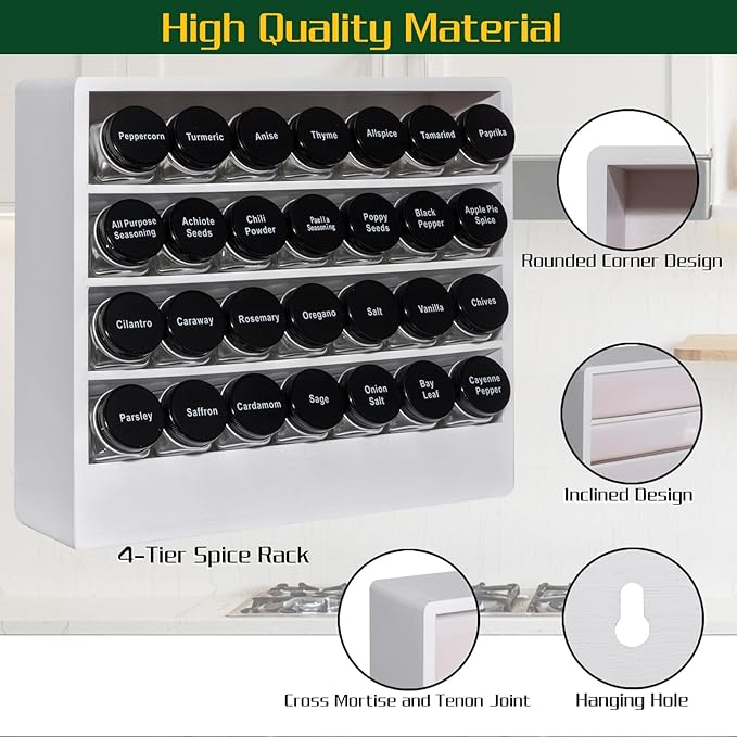 Bamboo Tiered Spice Rack Organizer for Cabinet,Wooden Seasoning Rack for Countertop, Cupboard, Pantry, Kitchen (Spice Jars Included)