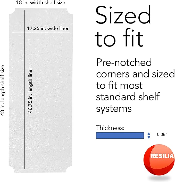 RESILIA Shelf Liner Set for Wire Shelving Rack – 4 Pack, 18 Inch Long x 48 Inch Wide, Clear Plastic Vinyl Covers for Kitchen, Pantry, & Garage Racks, Made in The USA