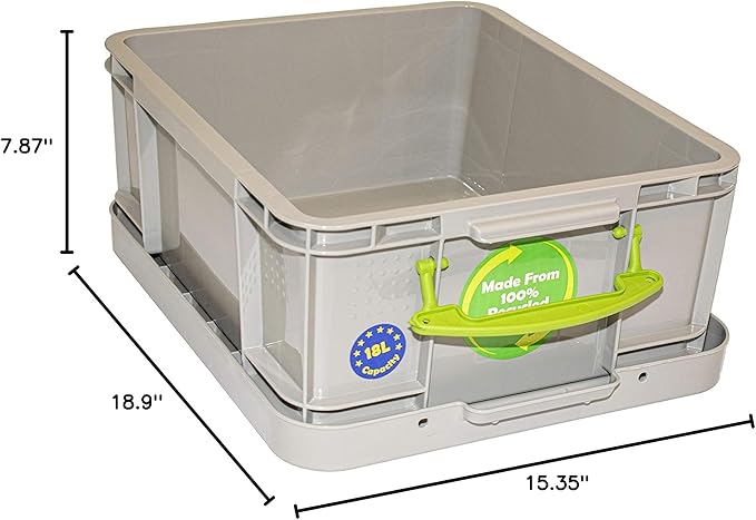Really Useful Plastic Storage Box 18 Litre Recycled Dove Grey