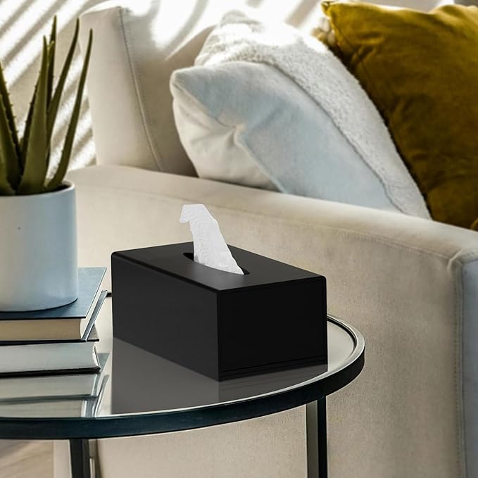 HIIMIEI Acrylic Tissue Box Cover Tissue Holder Napkin Dispenser for Home Office Restaurant-Black
