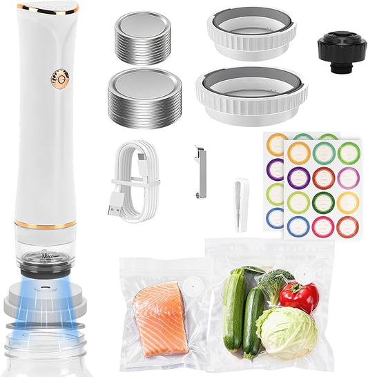 3-IN-1 Compact Vacuum Sealer for Food with Reusable Bags & Mason Jar Kit, Ultra-long 100-minutes Vacuuming Time, 6X Freshness Keep for Home Kitchen RV Travel Seal Meal