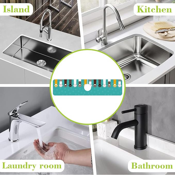 Sink Splash Guard Faucet Mat Cat Paws and Footprints Absorbent Fast Drying Mat Sink Gadgets Splash Guard Behind Faucet Drip Catcher for Kitchen Bathroom 23.5"X5.5"