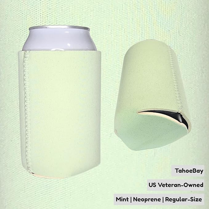 TahoeBay Neoprene Can Cooler Sleeves (50-Pack) Bulk Blank Sublimation Blanks for Vinyl Regular Size Plain Beer Coolers for Soda Cans & Bottles Black, White, Solid Color Set (Mint)