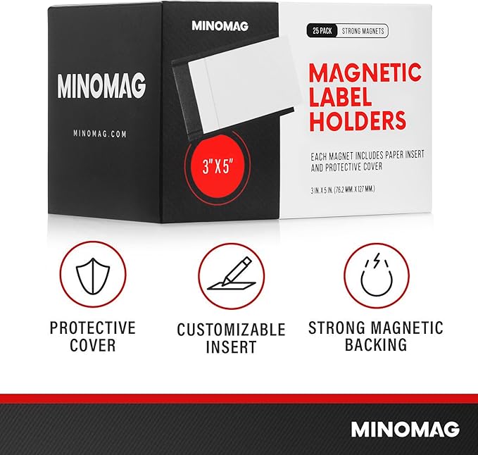 25pcs Magnetic Label Holders 3x5 Inches | C Channel Magnetic Index Card Holder for Steel Shelves, Warehouse Racks