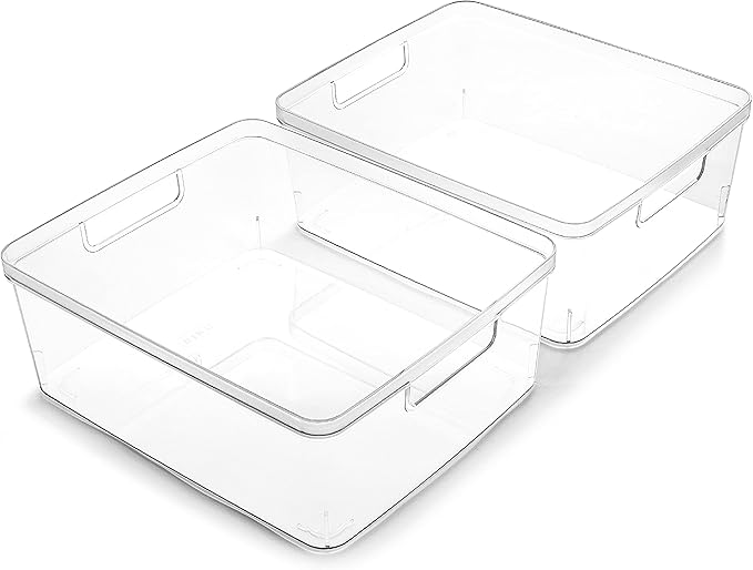 BINO | Plastic Storage Bins, Medium - 12 Pack | THE LUCID COLLECTION | Multi-Use Organizer Bins | Built-In Handles | BPA-Free | Pantry Organization | Home Organization | Fridge Organizer | Freezer Org