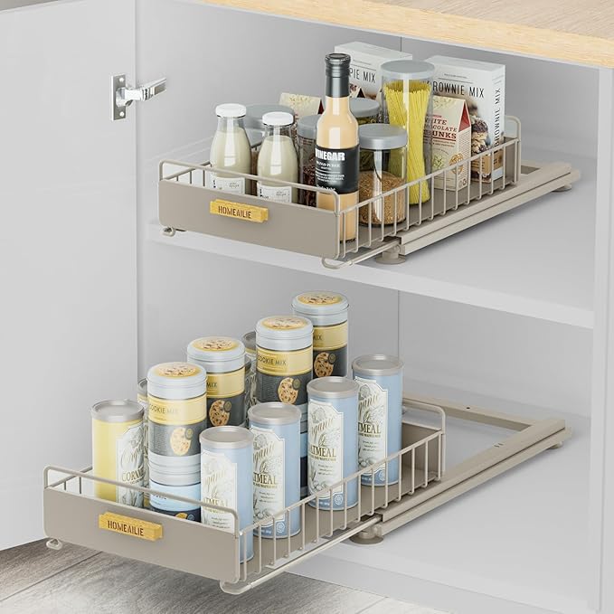 HOMEAILIE Under Sink Organizer, 2 Packs Under Sink Organizers and Storage, Slide Out Pull Out Cabinet Organizer Shelf with Metal Drawers for Kitchen Bathroom Pantry, Gray