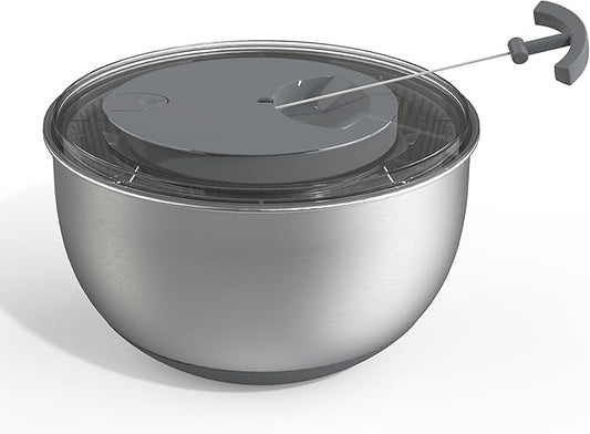 COOK WITH COLOR Stainless Steel Salad Spinner - 5 Qt. Lettuce Washer And Vegetable Spinner Dryer for Easy Salad Prep - Non Slip Base with Pull Handle - Auto Stop Brake System, Stain and Odor Resistant