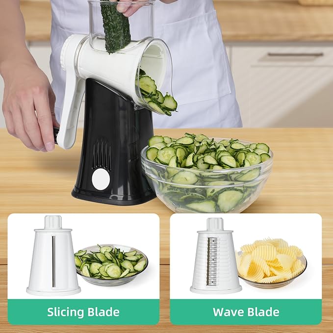 REDPANT 5 in 1 Rotary Cheese Grater, Manual Hand Crank Cheese Grater With Reinforced Suction & 5 Interchangeable Blades, Multifunctional Cheese Shredder, Easy to Use and Clean, Black