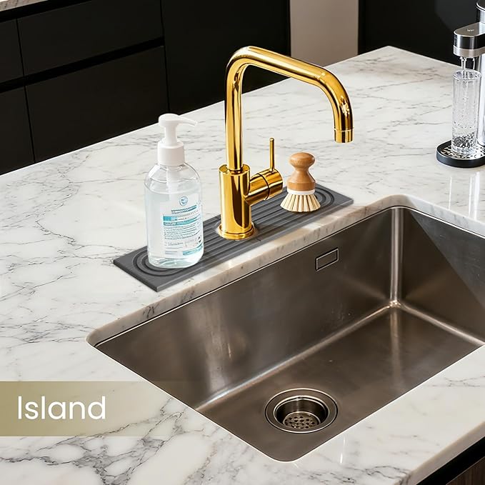 Premium Diatomite Stone Drying Mat for Kitchen Counter - Faucet Mat, Sink Protector & Splash Guard, Quick-Dry Kitchen Sink Mat (Gray, 15.8" x 4")