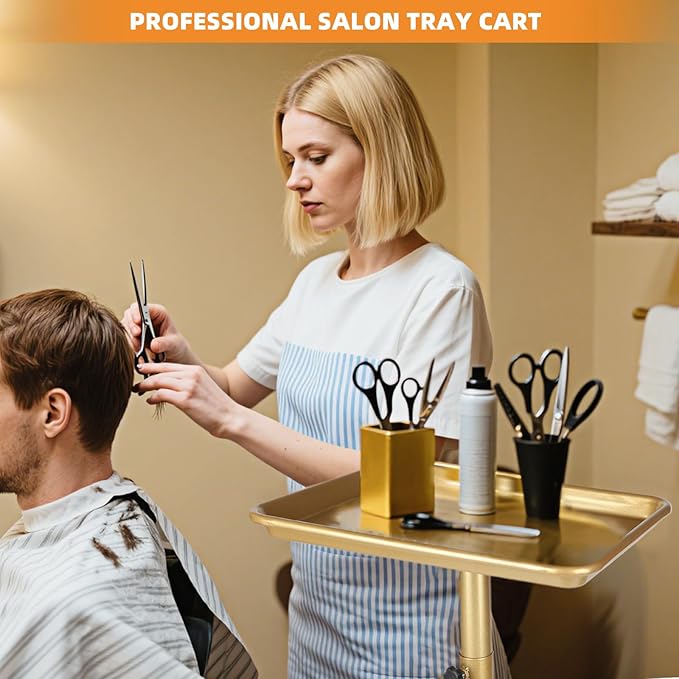 Salon Tray on Wheels Tattoo Rolling Tray Salon Service Cart Height Adjustble Hair Service Color Tray Gold
