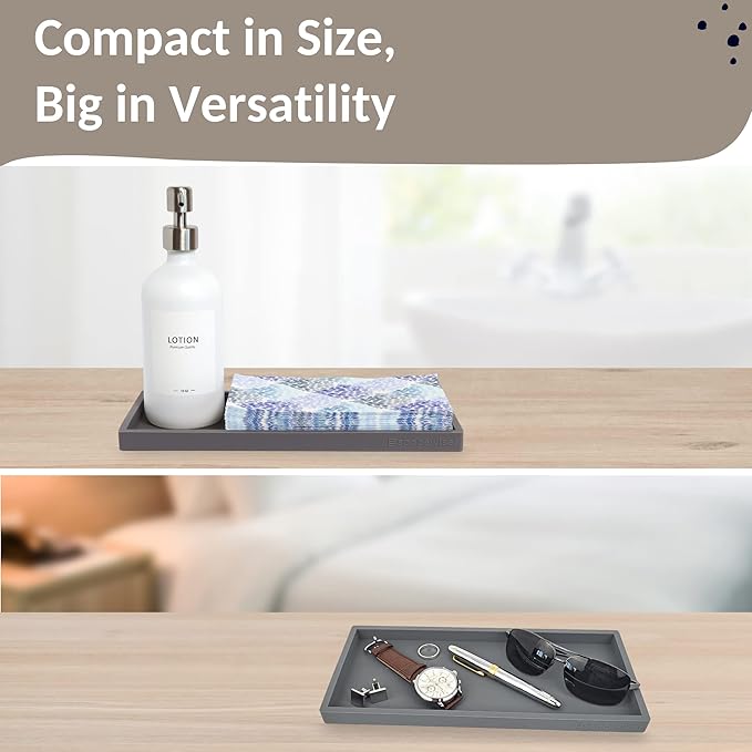 Spacewiser Countertop and Vanity Tray - 11.7" Silicone Bathroom Tray Countertop, Dish Soap Trays for Kitchen Counter, Sink Organizer Caddy Accessories, Toilet Plant Shower Makeup Mat Oil Holder