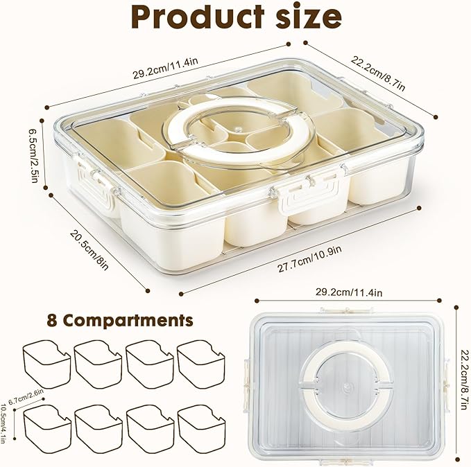 Snack Box Container,Divided Serving Tray with Lid and Handle, Snackle box Charcuterie for Portable Snack Platters - Clear Organizer for Candy,Fruits,Nuts,Snacks-for Party,Entertaining,Picnic