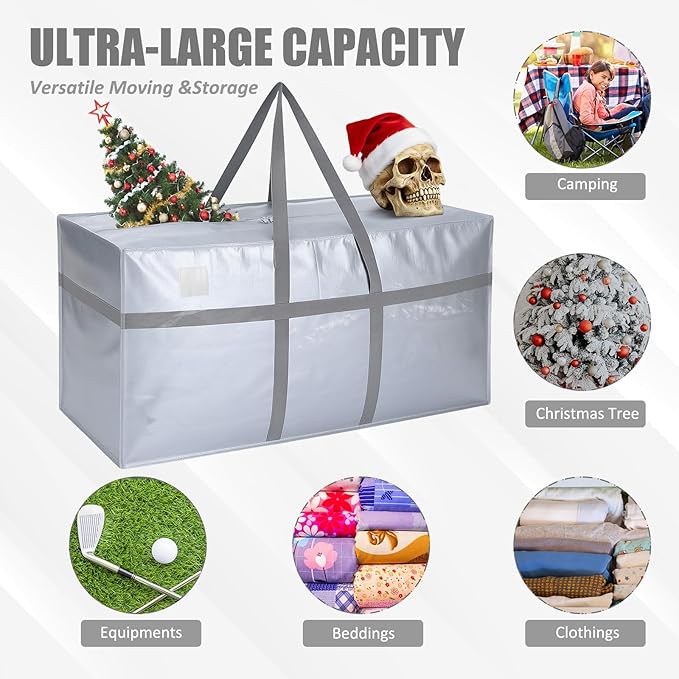 Windyun 4 Pack 168 Gallon Extra Large Moving Bags XXL Heavy Duty Storage Bag with Strong Zipper Handle Jumbo Big Tote Box Foldable for College Dorm Travel Clothes Duffle Blanket Pillow(Silver)