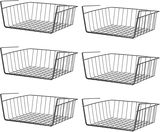 PATIKIL Under Shelf Basket, 6 Pack Small Sliding Under Cabinet Shelf Hanging Metal Storage Rack Organizer Space Saving for Kitchen Pantry Bookshelf 13"L x 10.2"W x 4.7"H, Black
