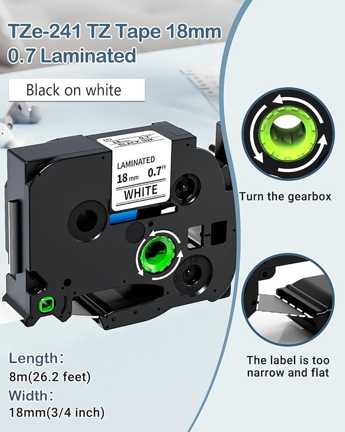 Markdomain Replace for P Touch Label Tape 18mm 0.7 White TZe241 Compatible with Brother Label Maker Tape 18mm 3/4 inch TZe TZ TZe241 for Brother P-Touch PTD400 PTD410 PTD600 PTD610BT, 5-Pack