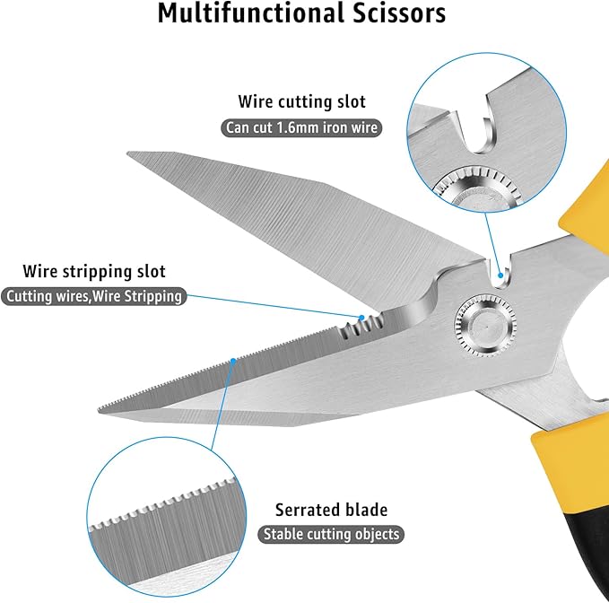 BoFuYuan Utility Scissors Heavy Duty: 8-Inch sharp Scissors All Purpose heavy duty, Serrated Blades Cut Carpet, Cardboard, Wire, Leather, Fabric, Multipurpose Shears for Kitchen, Garden, Office, Craft