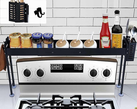 Over Stove Spice Shelf for Kitchen Spice Rack Organizer with Extra Black Basket and Hooks Great for Stove Top Shelf