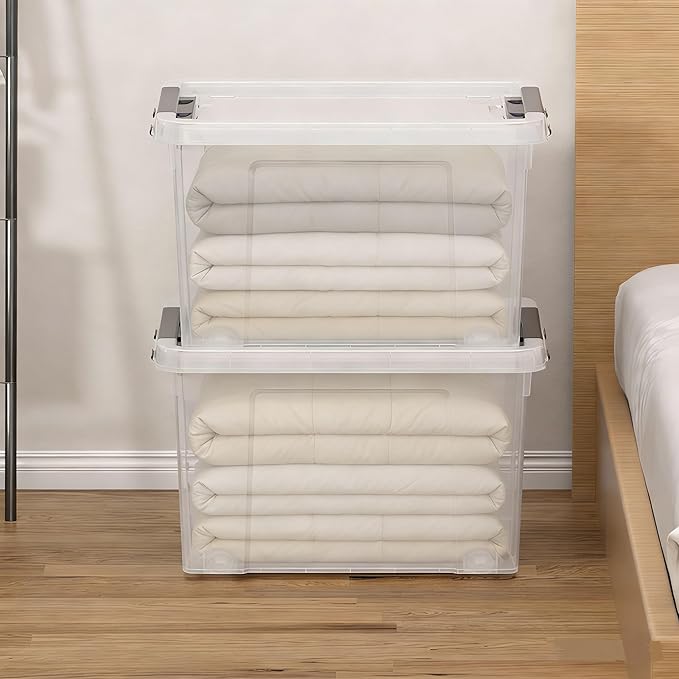 50 Qt. Plastic Storage Bins with Lids, Large Stackable Storage Containers for Organizing Clear Durable Storage Box, 4 Packs