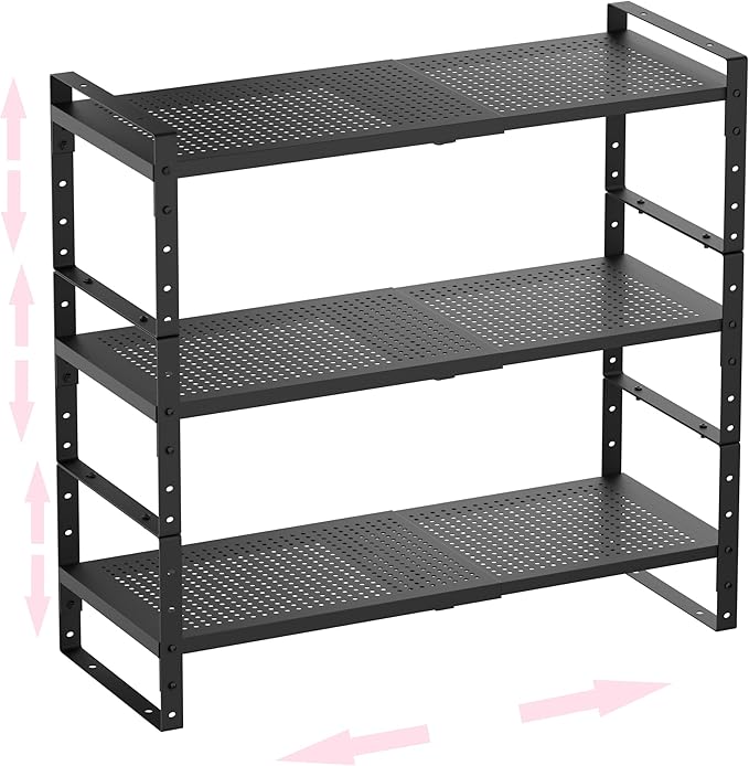 Multi-Functional Metal Shoe Rack, Space-Saving, Perfect for Entryway, Closet, Bathroom, etc. - Sturdy and Durable, High Weight Capacity（3PACKS/Black/Large