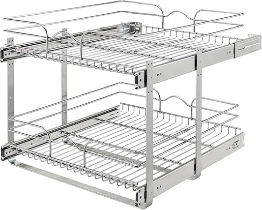 Rev-A-Shelf 2-Tier Kitchen Cabinet Pullout Shelf and Drawer Organizer Slide Out Pantry Storage Basket in Multiple Sizes, 24 x 22 In, 5WB2-2422-CR-1