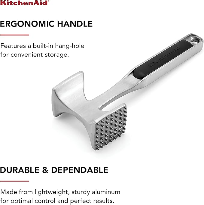 KitchenAid Gourmet Multi Sided Meat Tenderizer for Pounding Meats, Nuts, Shellfish, ect, Hang Hole for Easy Storage, Hand Wash, One Size, Black (Pack of 12)