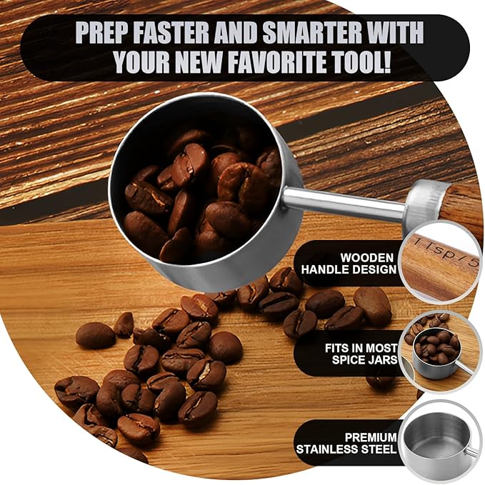 SHIKORI Gold Measuring Cups and Spoons Set with Wood Handles, Premium Stainless Steel Measuring Spoons and Measuring Cups Set-Silver