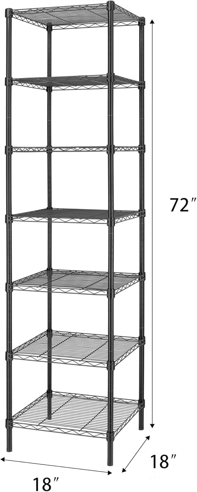 Finnhomy Heavy Duty 7 Tier Wire Shelving, 18x18x72 inches 7 Shelves Storage Rack with Thicken Steel Tube, Pantry Shelves for Storage, Adjustable Metal Shelving Unit, NSF Certified, Black
