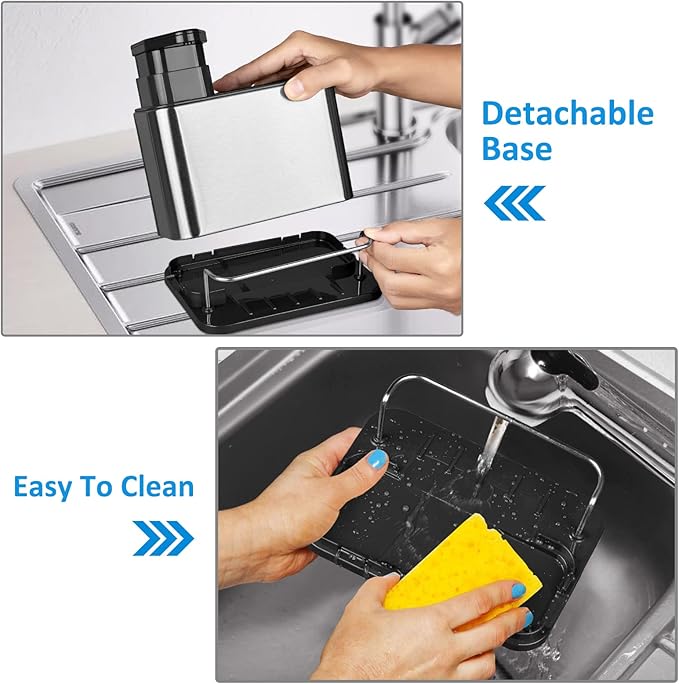 RedCall Soap Dispenser for Kitchen Sink, 3-in-1 Sponge Holder for Kitchen Sink Caddy, Stainless Steel Kitchen Sink Organizer Tray Drainer Rack, Rustproof Dish Soap Dispenser Brush Holder Countertop