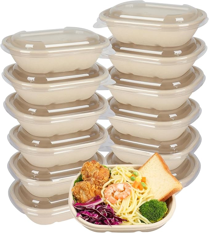 JAYEEY 20 oz Disposable salad bowls with lids, Sugarcane Fiber Paper Bowls take away Bagasse food containers meal prep deli container 50 Pack