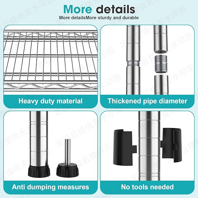 4-Shelf Heavy-Duty Industrial Wire Shelving Rack 2200 LBS Metal Storage Shelves Adjustable Standing Storage Shelf Unit Sturdy Steel Organizer for Pantry Laundry Kitchen Closet Garage 14"Dx35.7"Wx59"H