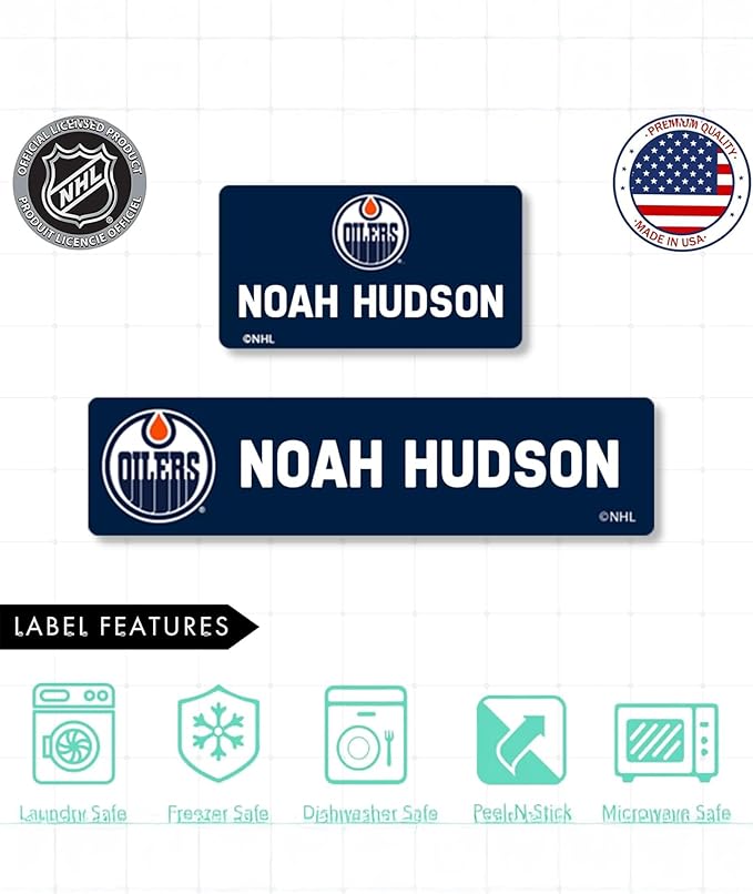 NHL Hockey Labels - Custom Peel and Stick, Waterproof - Great for Organization, Sports, School, Day Camp Labels - 155 Pack (Edmonton Oilers)
